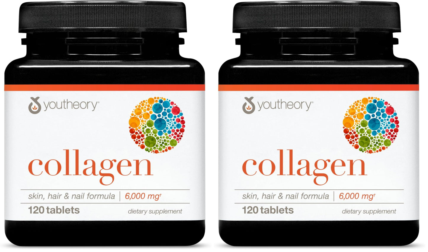 Youtheory Advanced Collagen 6,000 mg + Vitamin C – Hair, Skin & Nails (Pack of 2, 120 Tablets)