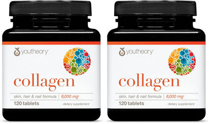 Youtheory Advanced Collagen 6,000 mg + Vitamin C – Hair, Skin & Nails (Pack of 2, 120 Tablets)