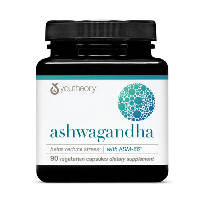 Youtheory Ashwagandha 1,000 mg – Stress & Cortisol Support | KSM-66, Ginger | 90 Vegetarian Capsules