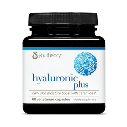 Youtheory Hyaluronic Plus – Hyaluronic Acid Supplement with Ceramides, Vitamin C, Biotin & More | 60 Vegetarian Capsules