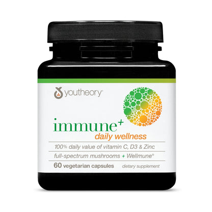 Youtheory Immune+ Daily Wellness – Vegetarian Immune Support (Vitamin C, D3, Zinc) 60 Veg Caps