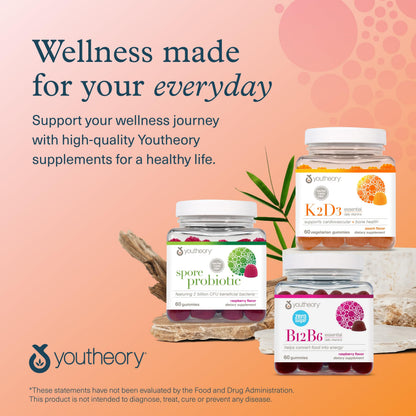 Youtheory K2D3 Bone & Heart Health Support – Peach Gummies (Dairy, Gluten & Soy Free) Pack of 2