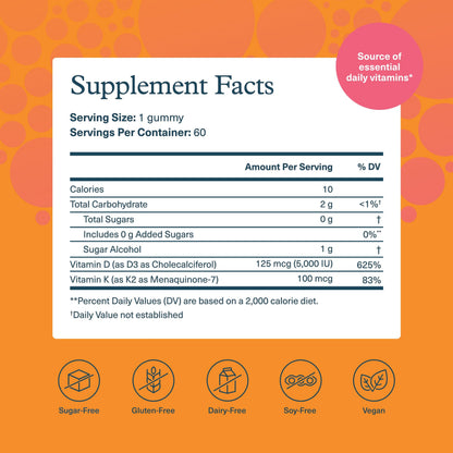 Youtheory K2D3 Bone & Heart Health Support – Peach Gummies (Dairy, Gluten & Soy Free) Pack of 2
