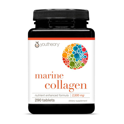 Youtheory Marine Collagen 2,500 mg – Supports Joints, Hair, Skin, Nails & More | 290 Tablets (58-Day Supply)