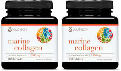 Youtheory Marine Collagen 2,500 mg – Skin Support, Fish-Sourced (160 Tablets × 2)