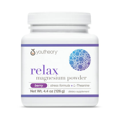 Youtheory Relax Magnesium Powder – Vegan Stress Relief with L-Theanine & GABA, Berry, 4.4 oz