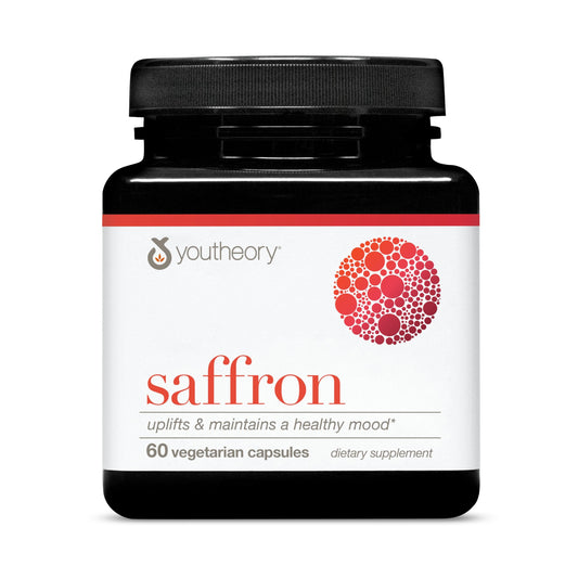 Youtheory Saffron - Vegan Energy Supplement for Men & Women* - Contains Rhodiola Rosea & Ashwagandha - Dairy, Soy & Gluten Free - 60 Vegetarian Capsules