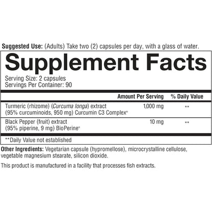 Youtheory Turmeric Extra Strength 1,000 mg – 95% Curcuminoids + BioPerine | 180 Vegetarian Capsules | USP Verified | 2 Pack