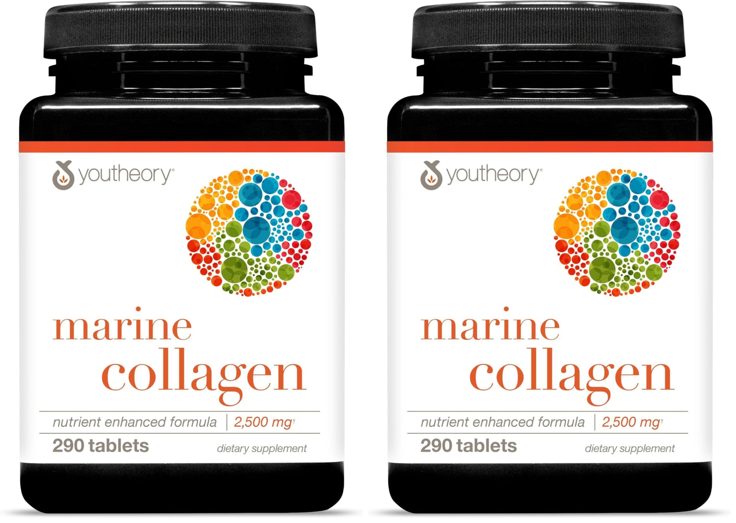 Youtheory Marine Collagen - 2,500 mg Hydrolyzed, Skin Support - Fish-Sourced, 290 Tablets (Pack of 2)