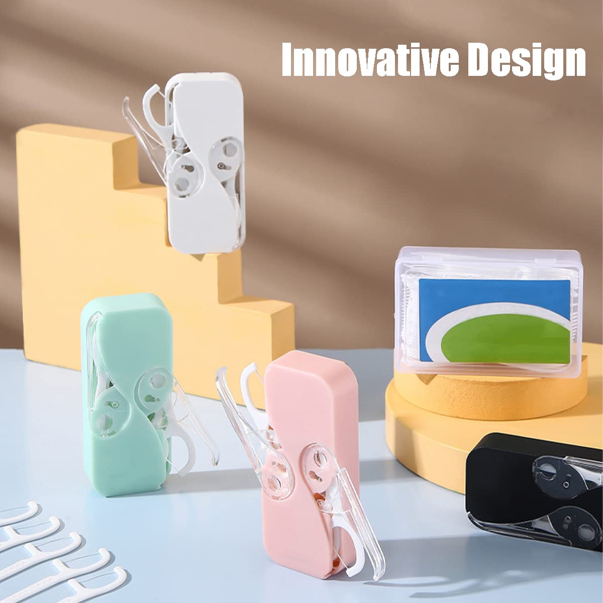 YRAKOZIN 4-Pack Portable Floss Dispenser – Travel Dental Floss & Toothpick Holder (White)