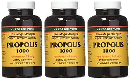 YS Eco Bee Farms Propolis 1000 - 90 Caps Pack of 3 | Propolis Supplement
