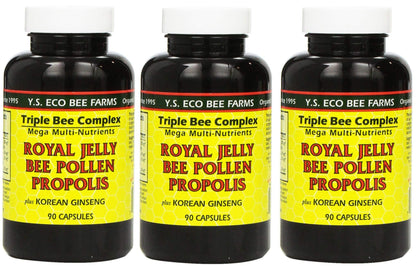 Y.S. Eco Bee Farms 3-Pack Royal Jelly, Bee Pollen, Propolis, Korean Ginseng - 90 Capsules