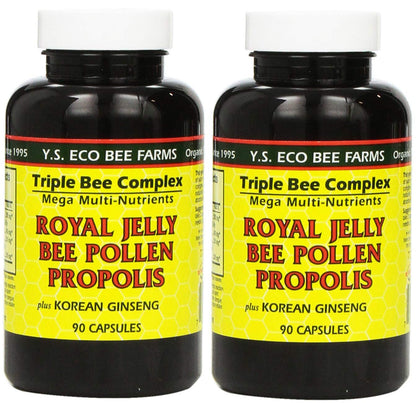 YS Eco Bee Farms Royal Jelly, Bee Pollen, Propolis + Korean Ginseng 90 Capsules (2 Pack)