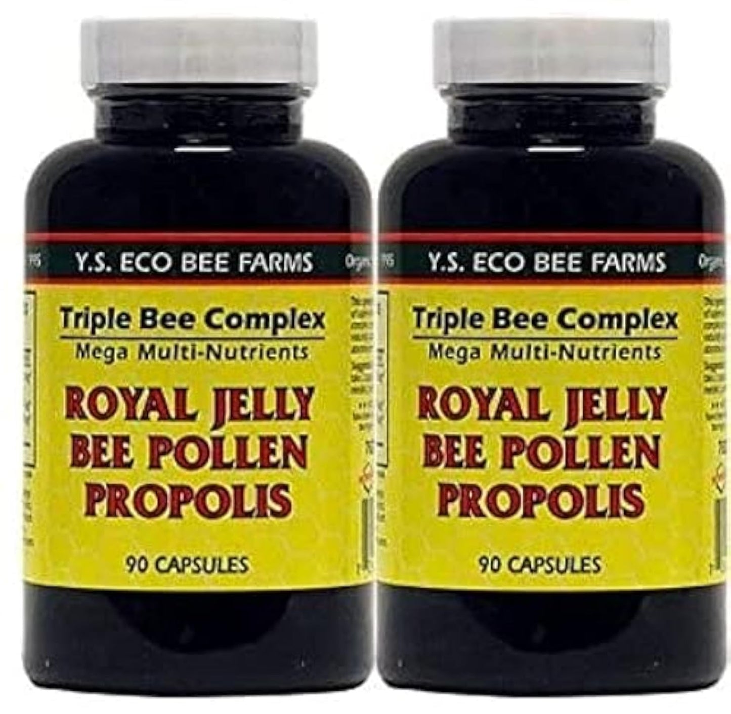 YS Organics Triple Bee Complex - Royal Jelly, Bee Pollen & Propolis - 90 Caps - 2 Pack