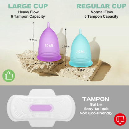 YTYOMUR Menstrual Cups with Sterilizer - 2 Reusable Cups + Cleaner Set