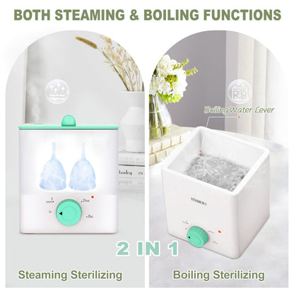 YTYOMUR Menstrual Cups with Sterilizer - 2 Reusable Cups + Cleaner Set