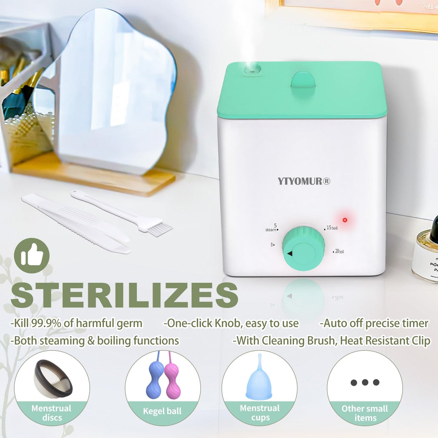 YTYOMUR Menstrual Cups with Sterilizer - 2 Reusable Cups + Cleaner Set