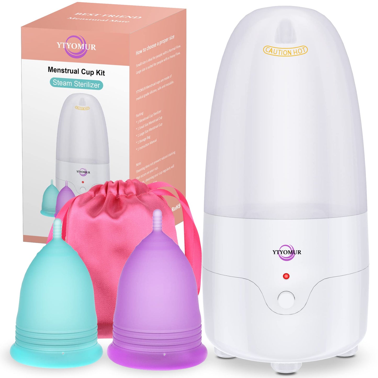 YTYOMUR Menstrual Cup Steamer Sterilizer – 2 Reusable Cups Included | Quick Clean & Travel-Ready