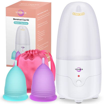 YTYOMUR Menstrual Cup Steamer Sterilizer – 2 Reusable Cups Included | Quick Clean & Travel-Ready