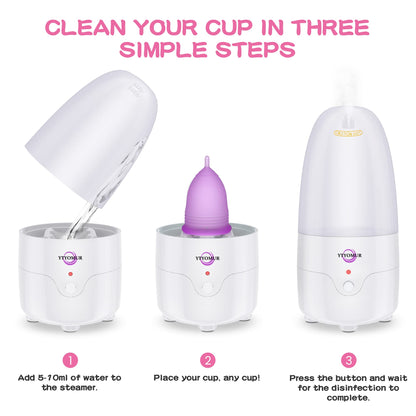YTYOMUR Menstrual Cup Steamer Sterilizer – 2 Reusable Cups Included | Quick Clean & Travel-Ready