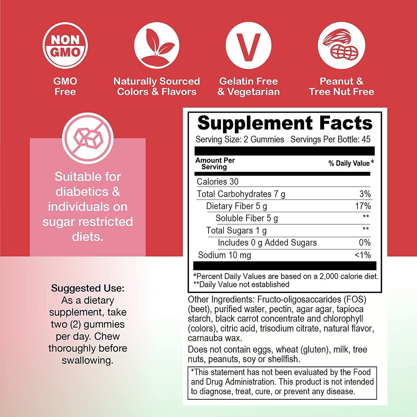 Yum-Vs Prebiotic Fiber Gummies - 5g Per Serving, Zero Sugar, Keto (90 Count)