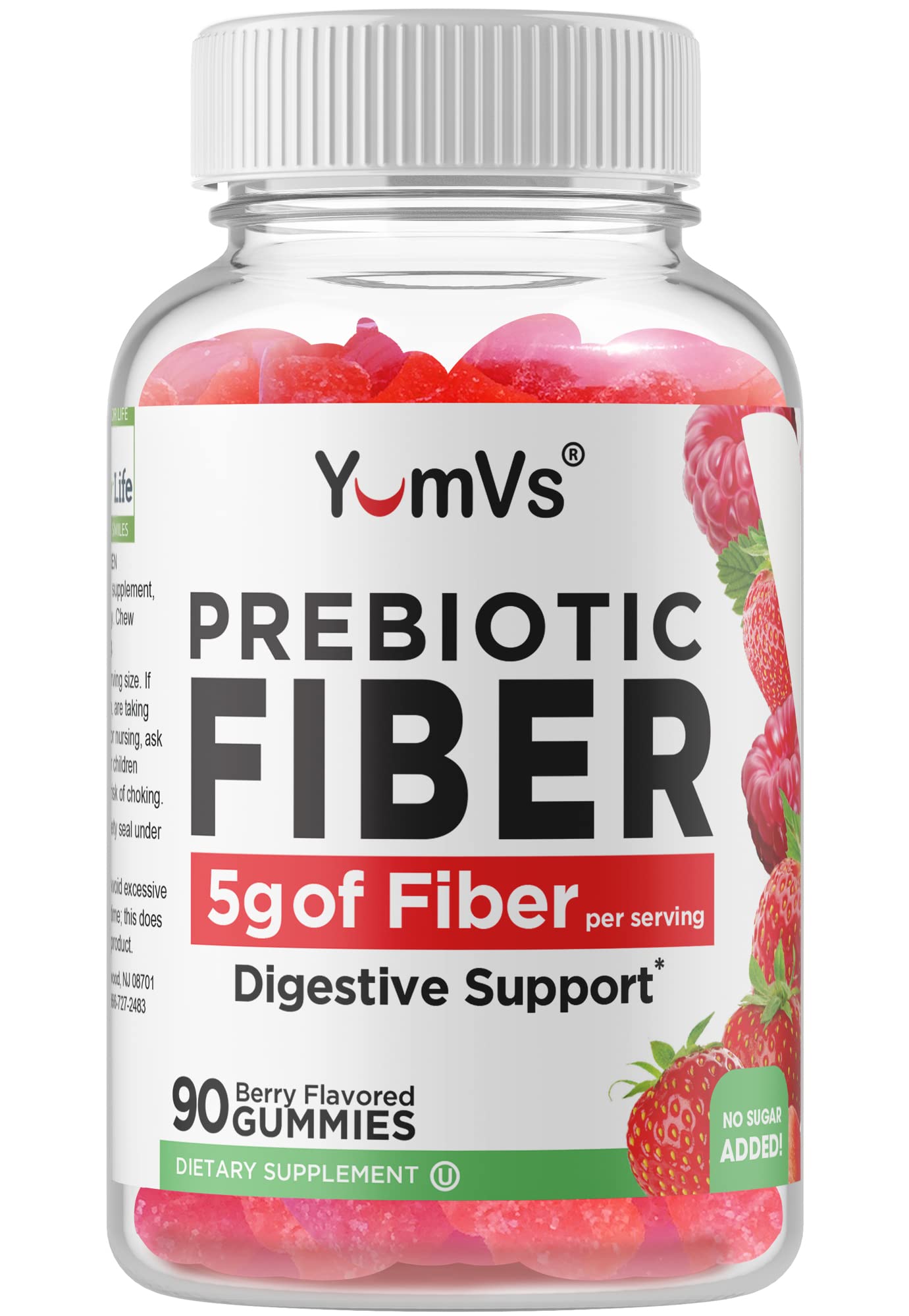 Yum-Vs Prebiotic Fiber Gummies - 5g Digestive Support, No Sugar Added, Keto (90 Count)