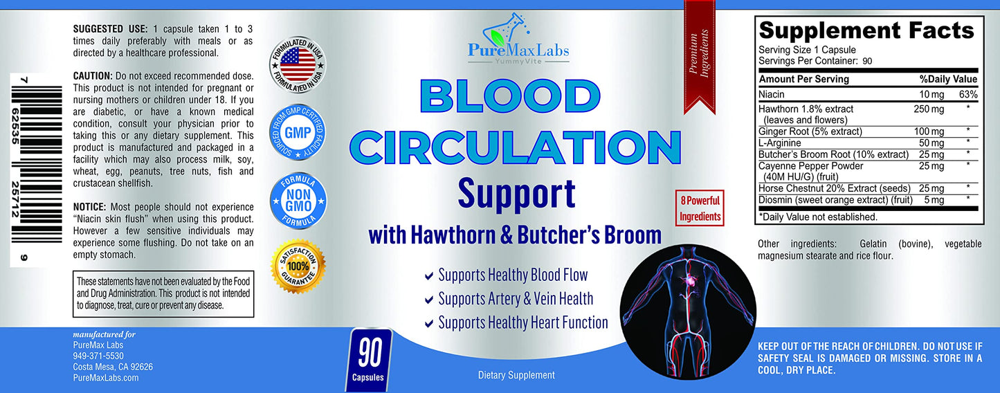 YUMMYVITE Blood Circulation Supplement - Varicose Veins Support - 90 Capsules