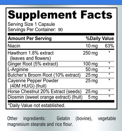 YUMMYVITE Blood Circulation Supplement - Varicose Veins Support - 90 Capsules