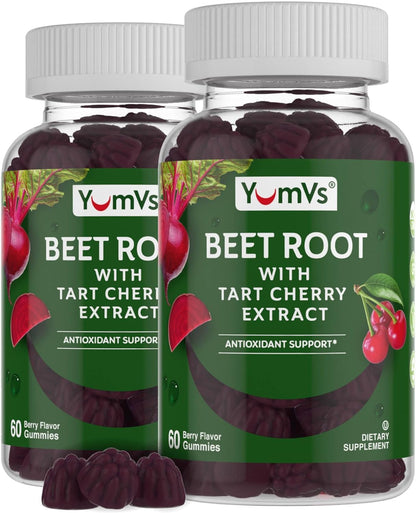 YUM-V'S Beet Root Gummies with Tart Cherry – Berry Flavor, Antioxidant & Circulation Support