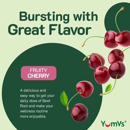 YUM-V'S Beet Root Gummies with Tart Cherry – Berry Flavor, Antioxidant & Circulation Support