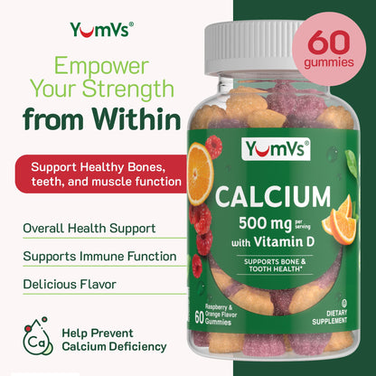 YumVs Calcium 500mg with Vitamin D3 Gummies - Raspberry & Orange
