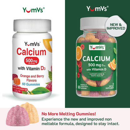 YumVs Calcium 500mg with Vitamin D3 Gummies - Raspberry & Orange