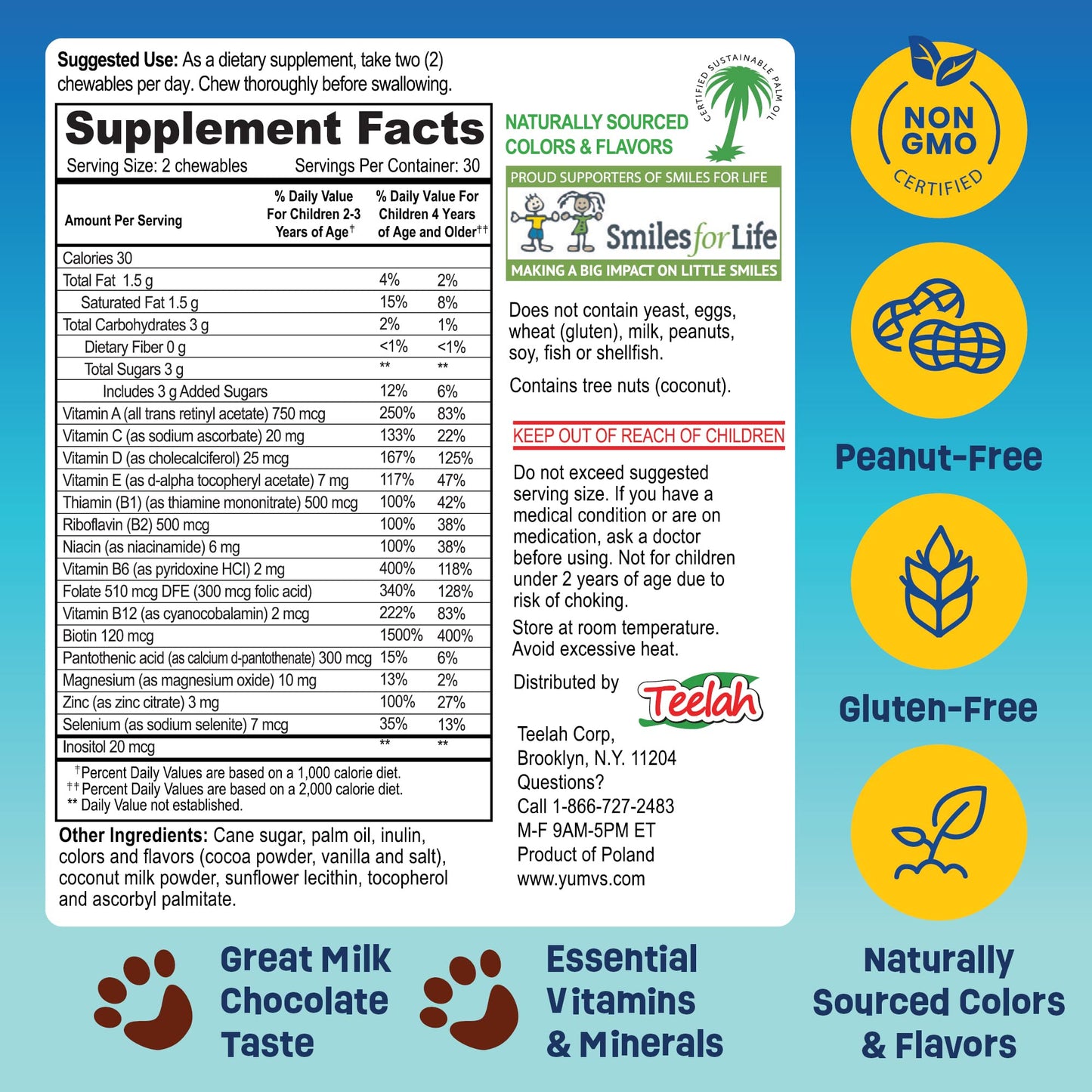 YUM-V'S Kids Multivitamin Chocolate Bears – 60 Count, 16 Vitamins & Minerals