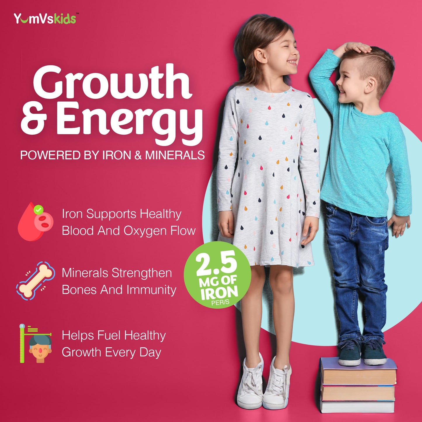 YUM-V'S Kids Multivitamin with Iron – 2-Pack, 120 Chewables | Kosher, Halal, Gluten Free