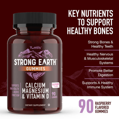 YUM-V'S Strong Earth Calcium Magnesium Vitamin D3 Gummies – Kosher, 90 Count (Pack of 2)