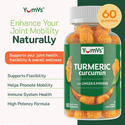 YumV’s Turmeric Gummies with Ginger & Piperine – Peach Flavor, Gluten Free (Vegetarian) – Pack of 2
