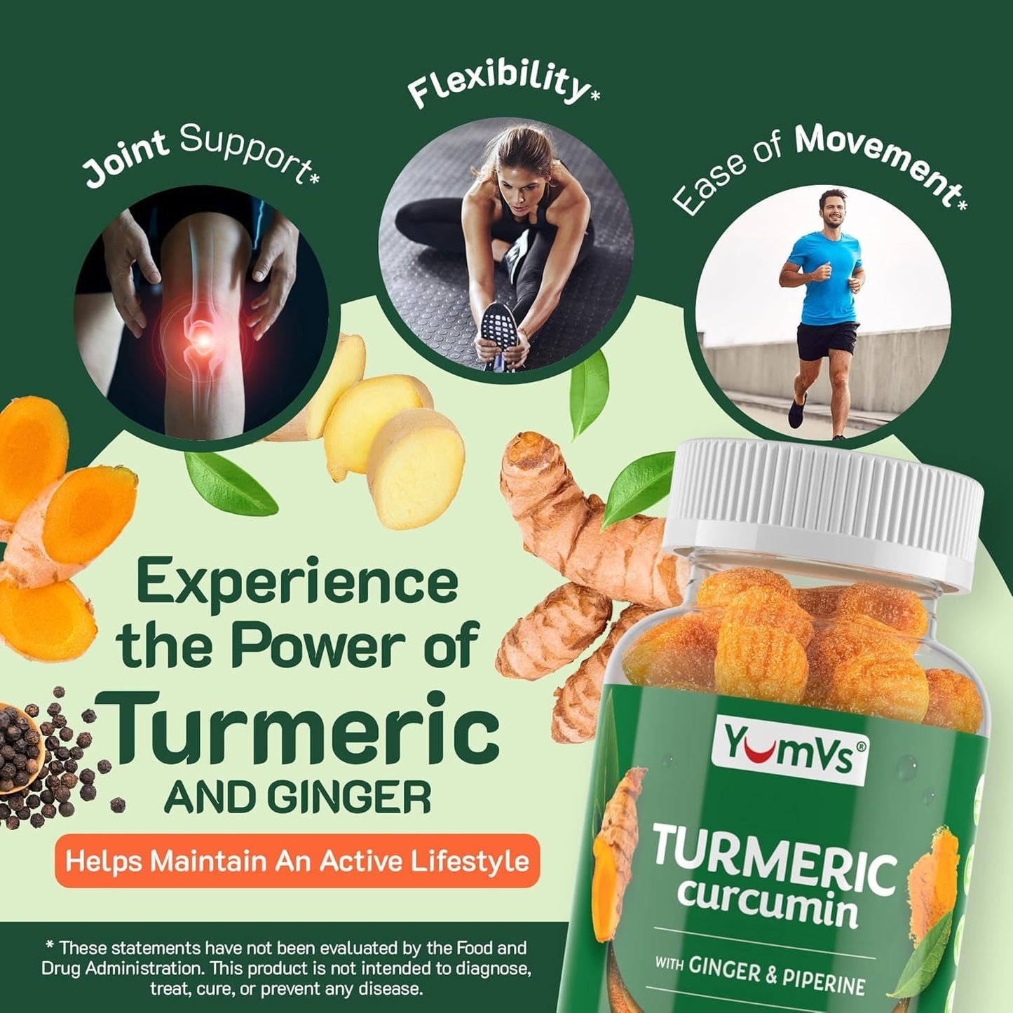YumV’s Turmeric Gummies with Ginger & Piperine – Peach Flavor, Gluten Free (Vegetarian) – Pack of 2