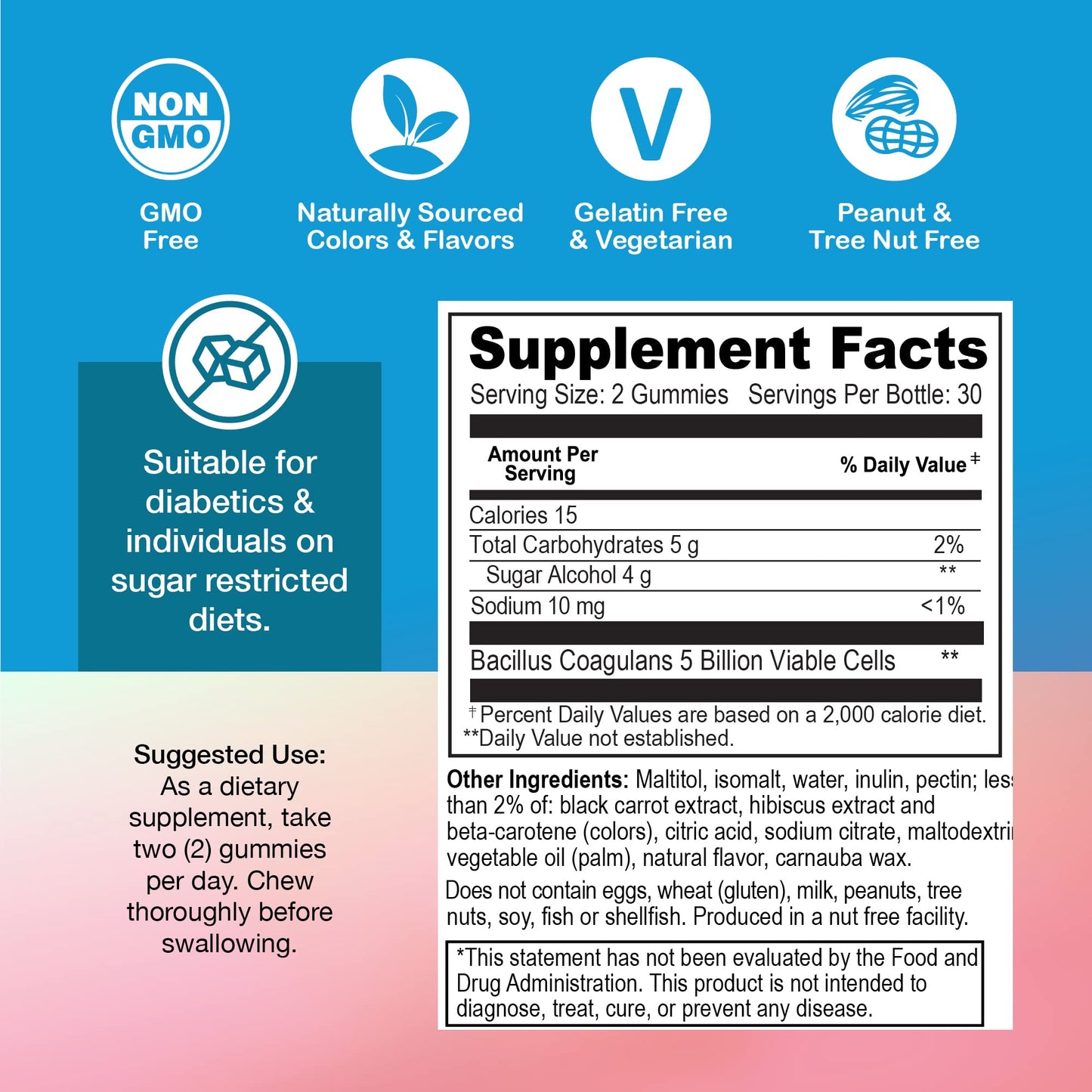 YUM-V'S Zero Sugar Probiotic Gummies | Digestive Health & Gut Support - Sugar Free Probiotics