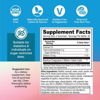 YUM-V'S Zero Sugar Probiotic Gummies | Digestive Health & Gut Support - Sugar Free Probiotics