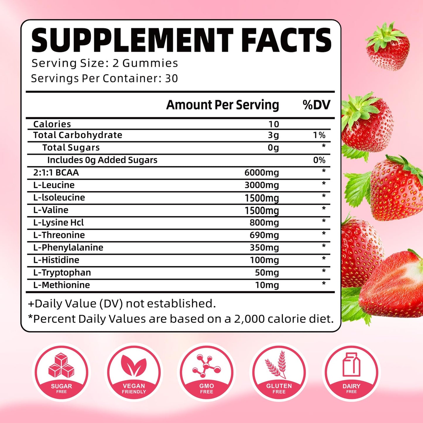 YUULAI EAA Gummies Pack (2 Bottles) – 9 EAAs + BCAAs, Strawberry, 120 Count