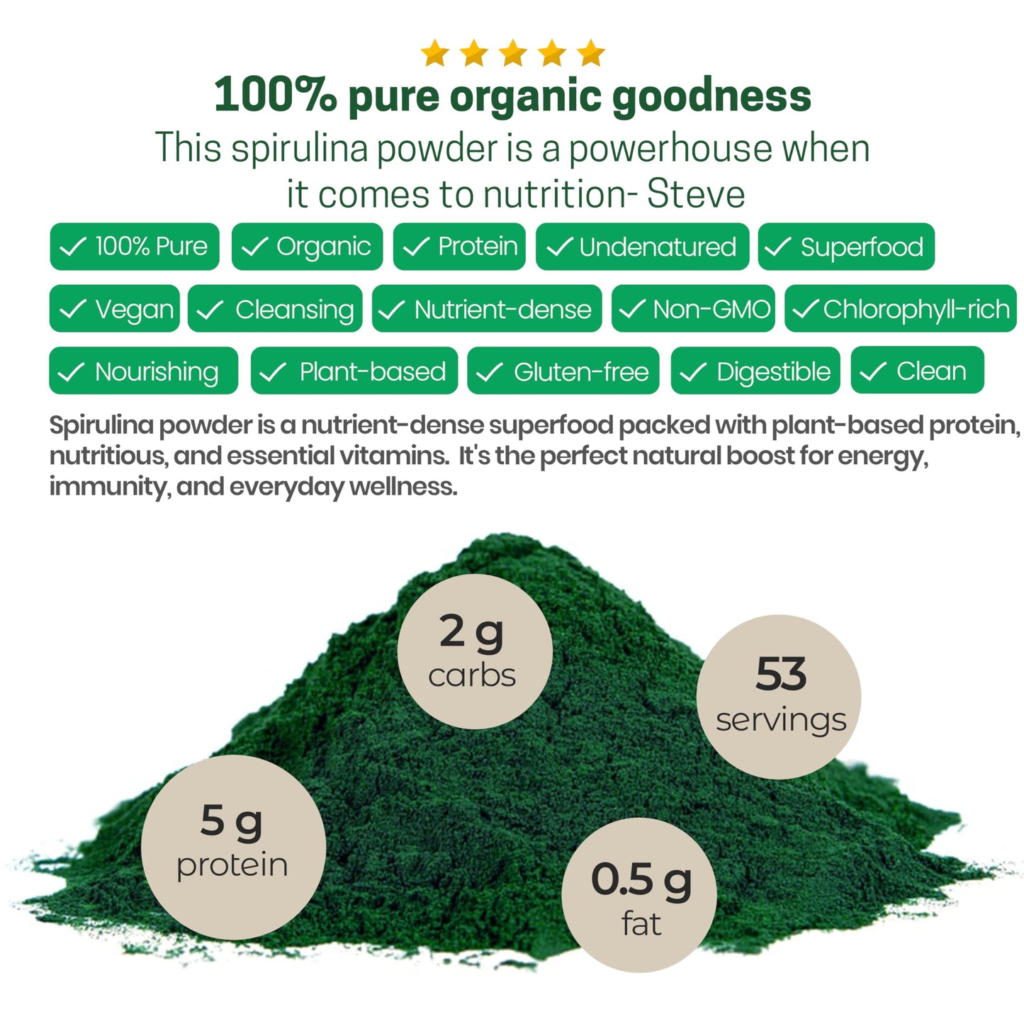 Z Natural Foods Organic Spirulina Powder – 100% Pure, Nutrient-Dense Blue-Green Algae