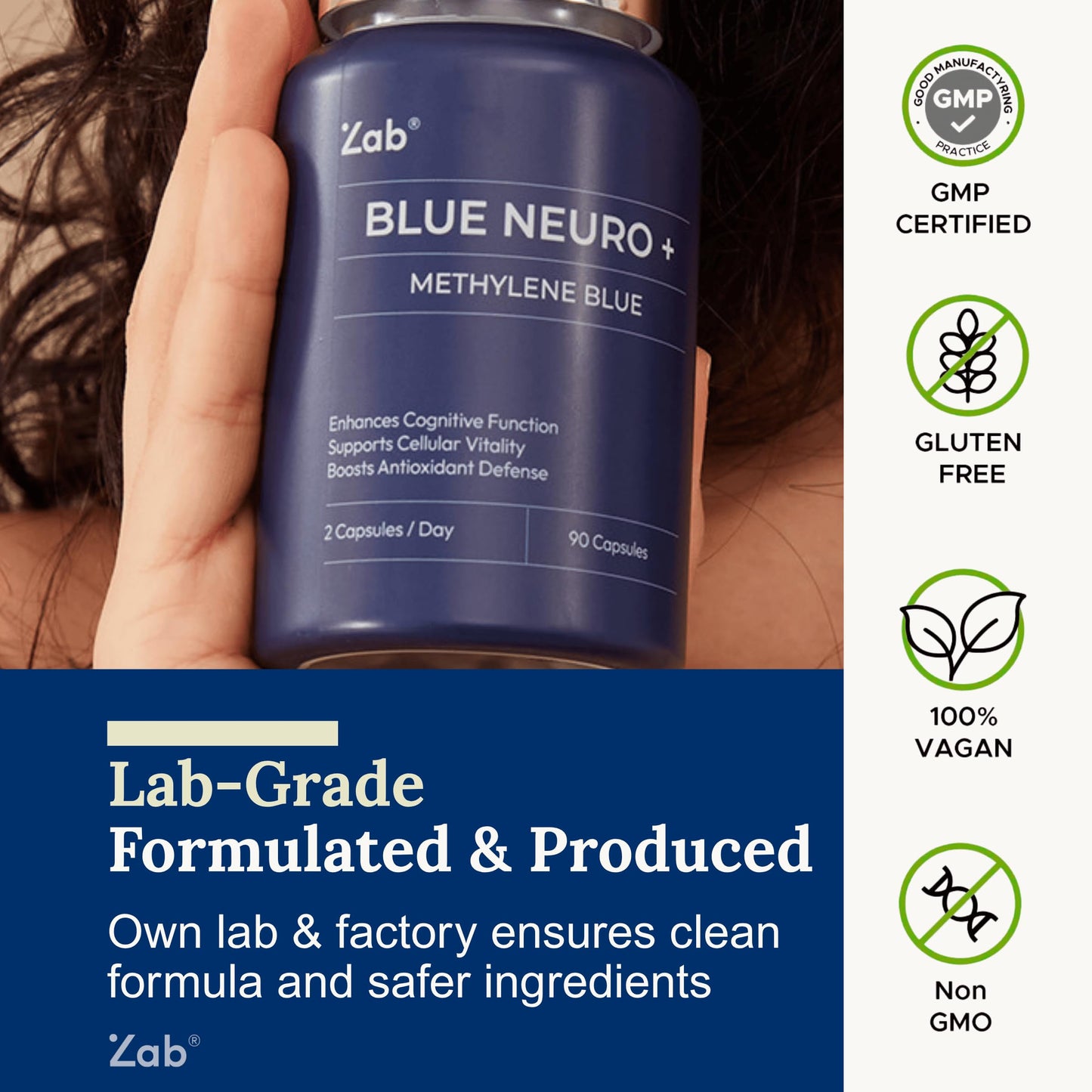ZAB Methylene Blue Capsules | Brain Support with Vitamin C & B Complex – 10 mg USP Grade