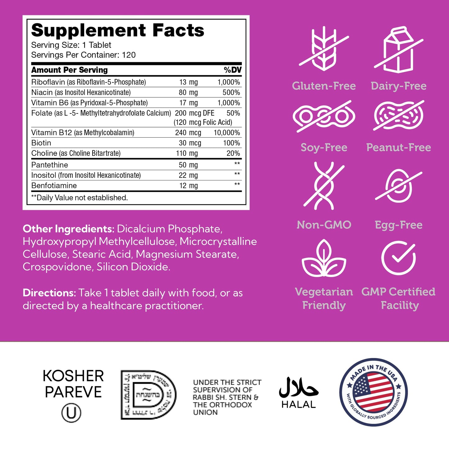 Zahler B-Complex Vitamins for Women & Men | B Vitamin Complex 120 Tablets