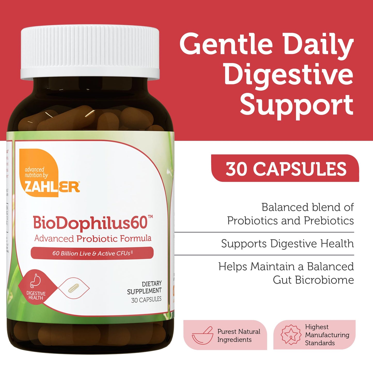 Zahler Biodophilus 60 Billion Live Cultures per Serving – Digestive Health, Kosher, 30 Capsules