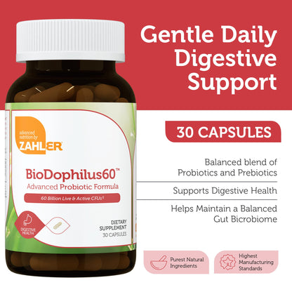 Zahler Biodophilus 60 Billion Live Cultures per Serving – Digestive Health, Kosher, 30 Capsules
