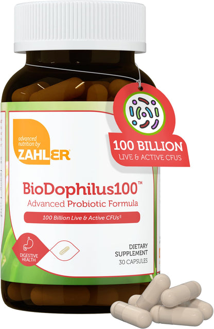 Zahler BioDophilus100 Probiotic | 100 Billion CFU | 11 Strains | 30 Ct