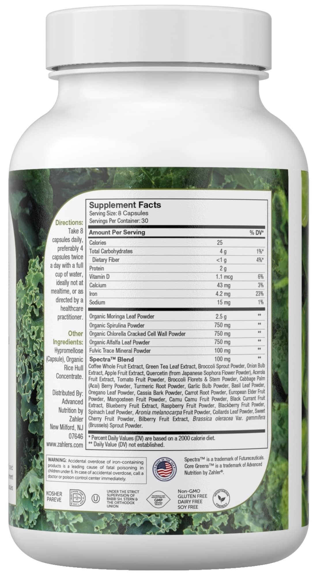 Zahler Core Greens – Superfood Greens Capsules with Spirulina, Chlorella, Spectra Blend | Kosher, 240 Capsules (240 Capsules)