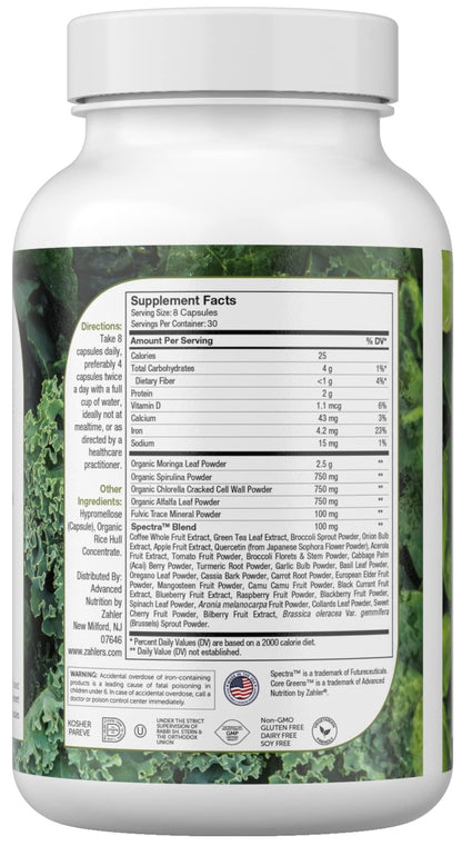 Zahler Core Greens – Superfood Greens Capsules with Spirulina, Chlorella, Spectra Blend | Kosher, 240 Capsules (240 Capsules)