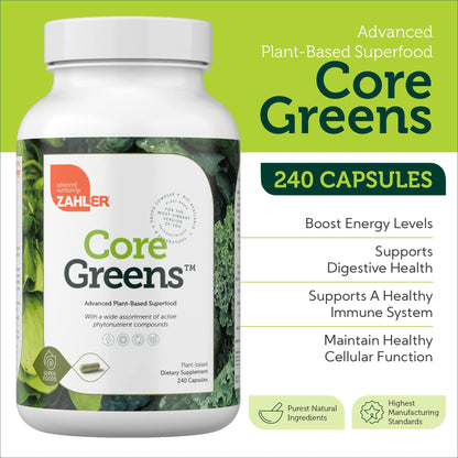 Zahler Core Greens – Superfood Greens Capsules with Spirulina, Chlorella, Spectra Blend | Kosher, 240 Capsules (240 Capsules)