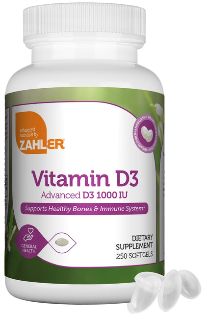 Zahler Vitamin D3 1000 IU Softgels (250 Count) – Kosher, Vegetarian Friendly, Immune, Bone & Teeth Support
